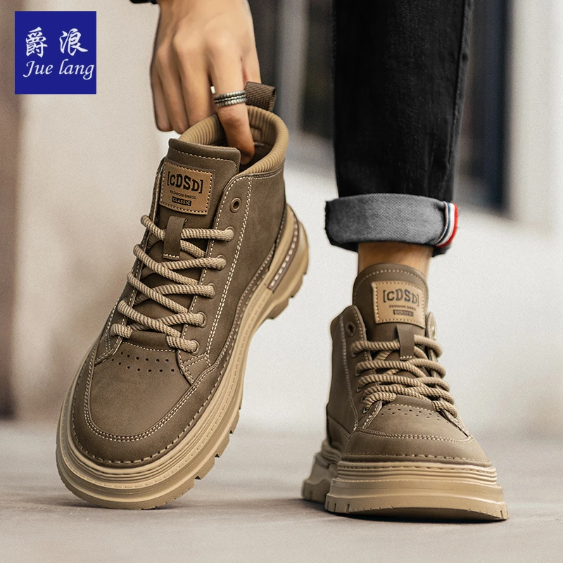 爵浪马丁靴男士2024秋季新款英伦风厚底短靴子运动休闲百搭工装靴