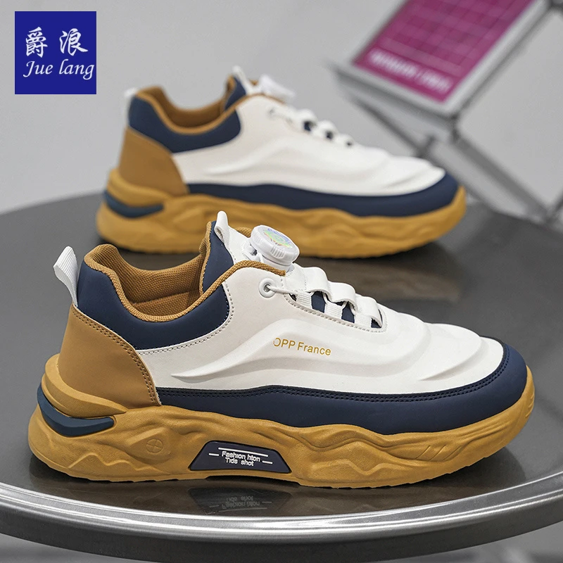 爵浪男鞋2024秋季新款旋转纽扣运动跑步鞋男士厚底增高旅游老爹鞋
