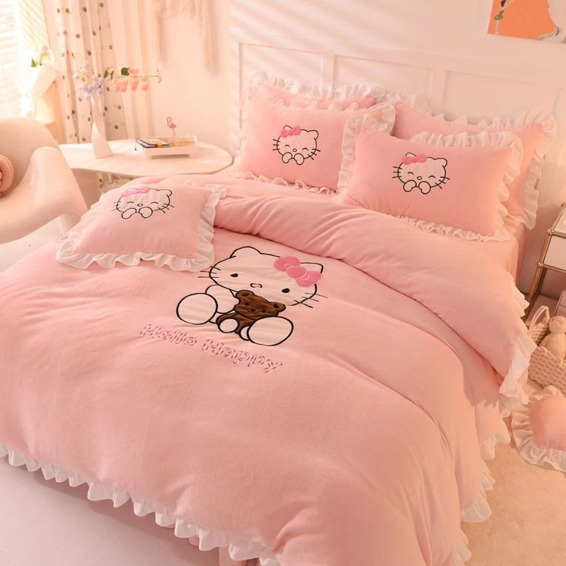 加厚卡通牛奶绒床上四件套冬季被罩三件套法兰绒床单双面加绒被套