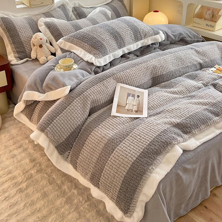 高档冬季加厚保暖牛奶绒四件套双面珊瑚绒床单被套床上用品三件套