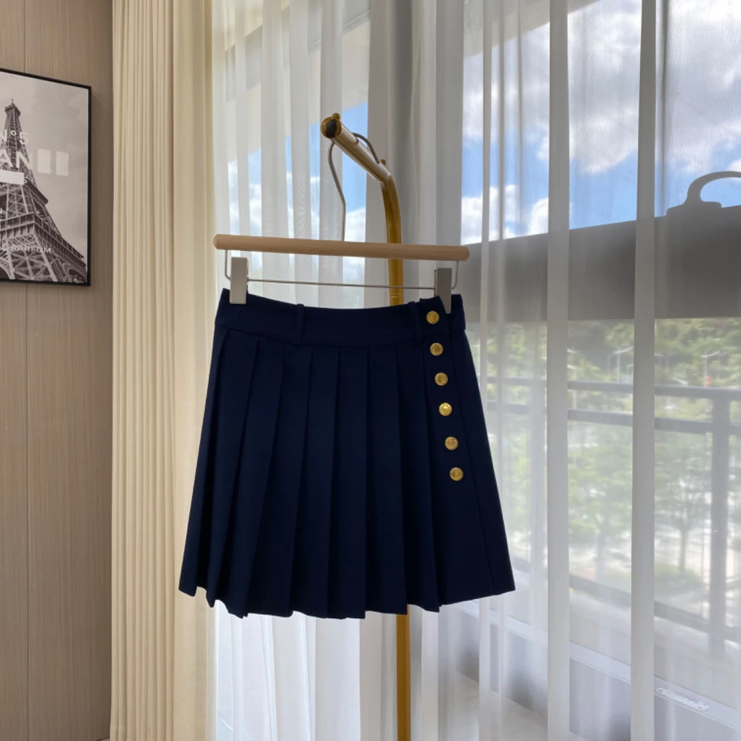 aimi-甜美法式高腰纽扣百褶半身裙-2493