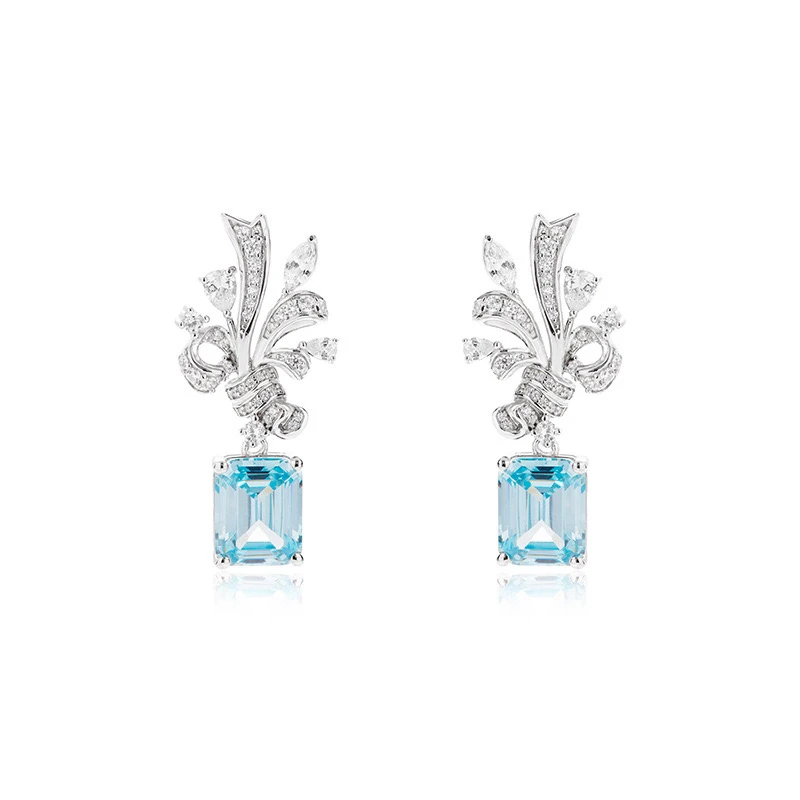 925银耳饰 2024夏新款纯银花束耳环925银天空蓝轻奢时尚耳饰