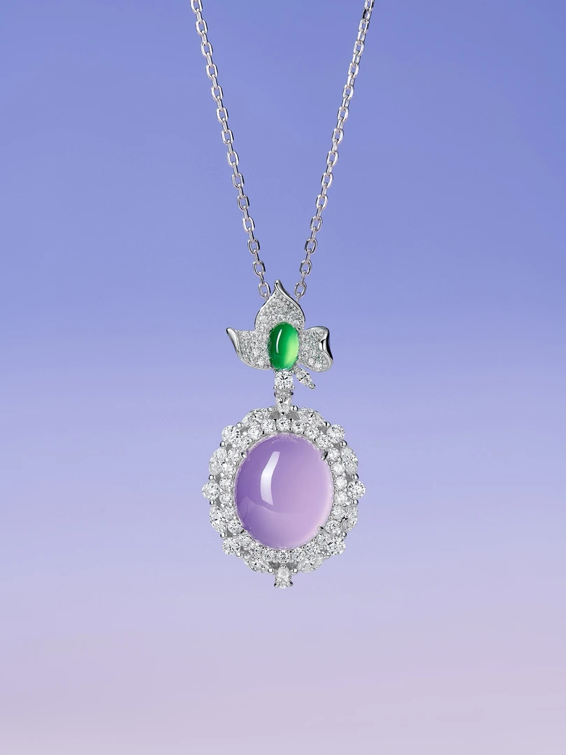 吊坠925银 温婉简约紫罗兰蛋面项链吊坠·925银吊坠