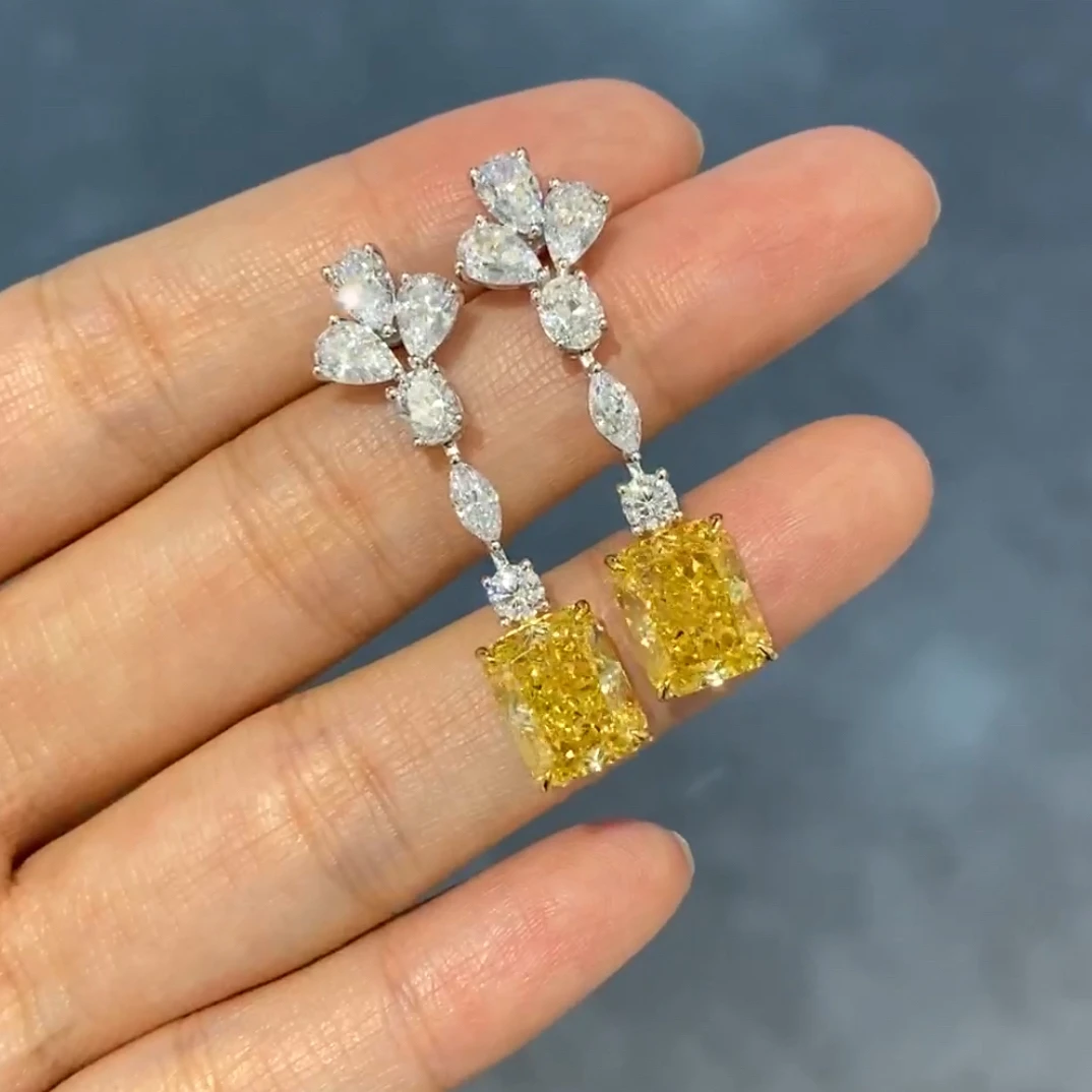 925银耳饰 简约高级黄色黄色仿真钻耳坠·925银耳坠耳饰气质轻奢