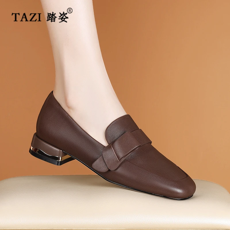 头层牛皮乐福单鞋女低跟方头简约百搭软面软底皮鞋春秋季新款