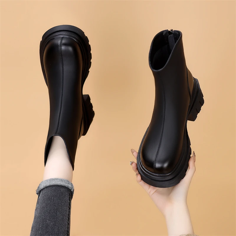 厚底短靴女烟筒靴2024秋冬新款马丁靴英伦风百搭中筒瘦瘦靴靴子女