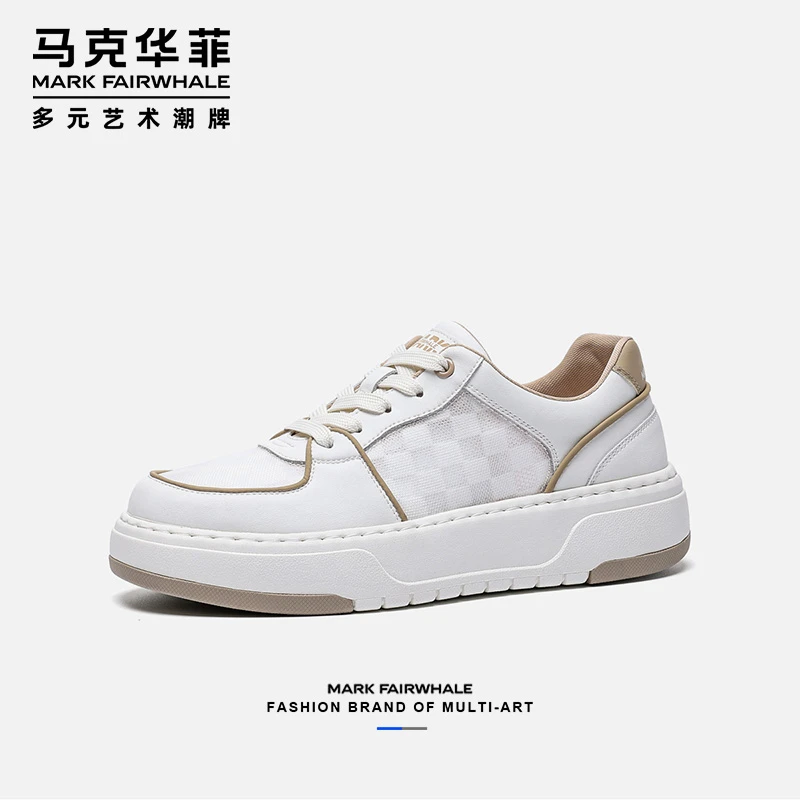 马克华菲男鞋春季新款男士休闲鞋潮流透气增高板鞋百搭小白鞋