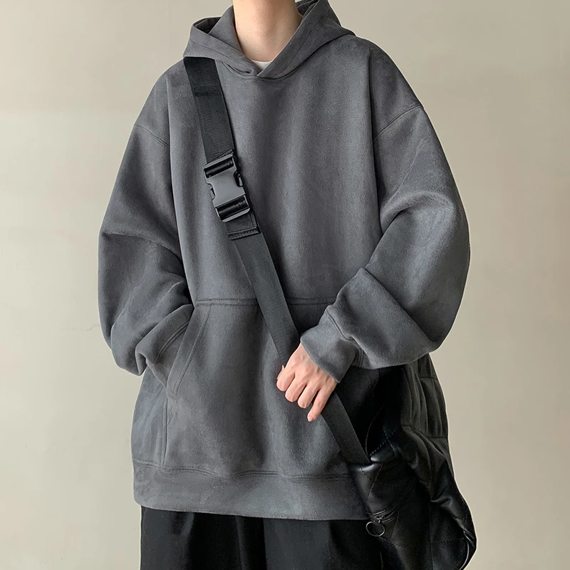 重磅连帽卫衣男款秋季美式复古深灰色套头百搭上衣宽松休闲外套