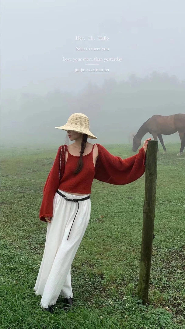 【208-298】法式慵懒风针织女装秋季别致宽松长袖上衣