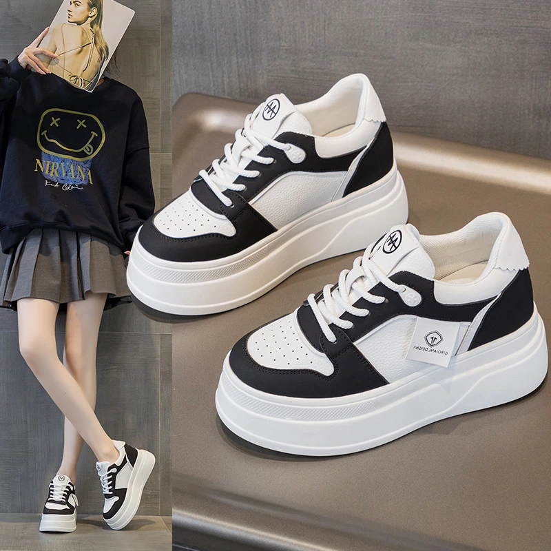 内增高8cm小白鞋渡同款2025春季新款厚底真皮百搭休闲低帮女鞋ins