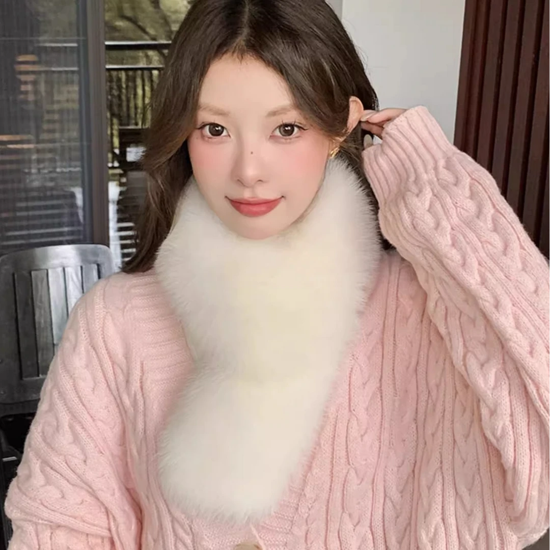 冬季仿皮草狐狸毛围巾女双面加厚毛围脖纯色毛领韩版简约百搭围脖
