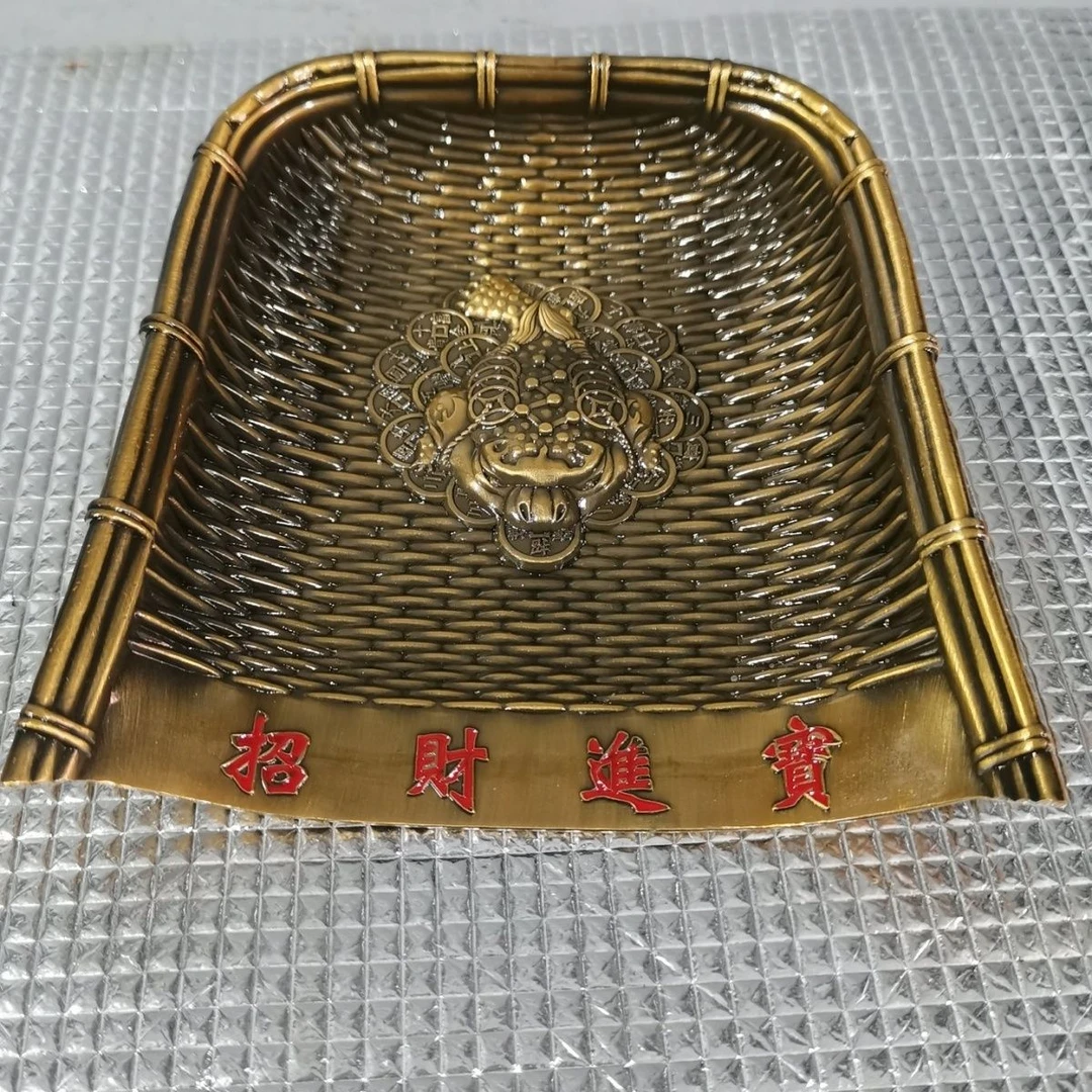 复古色招财-进宝摆件编织创意金簸箕摆件新款会销礼品银行礼品