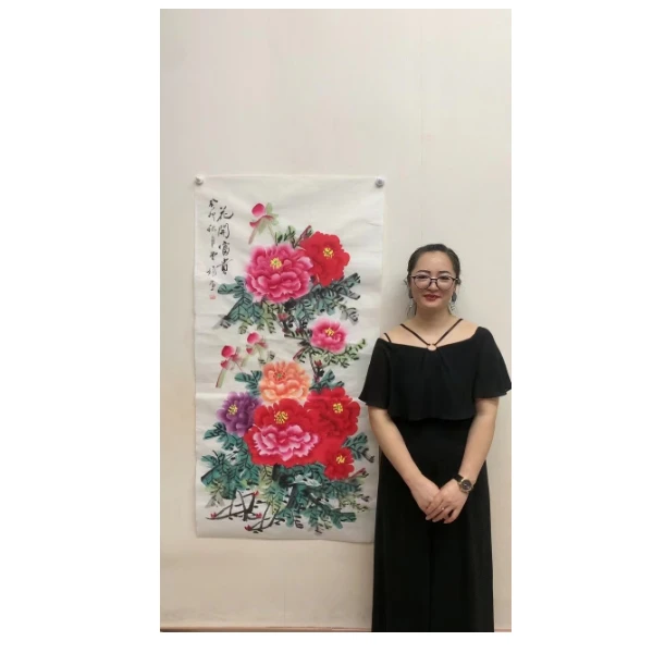 曾娟《花开富贵》纯手绘牡丹 字画国画名家真迹字画竖版8平尺