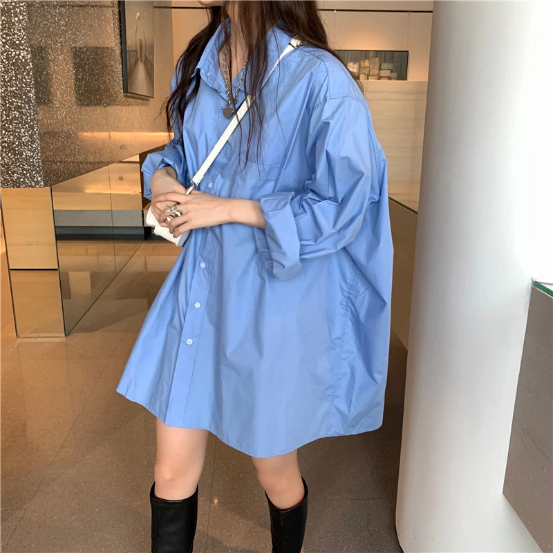 春季新款宽松大码长袖衬衫女中长款慵懒风oversize高级感休闲上衣