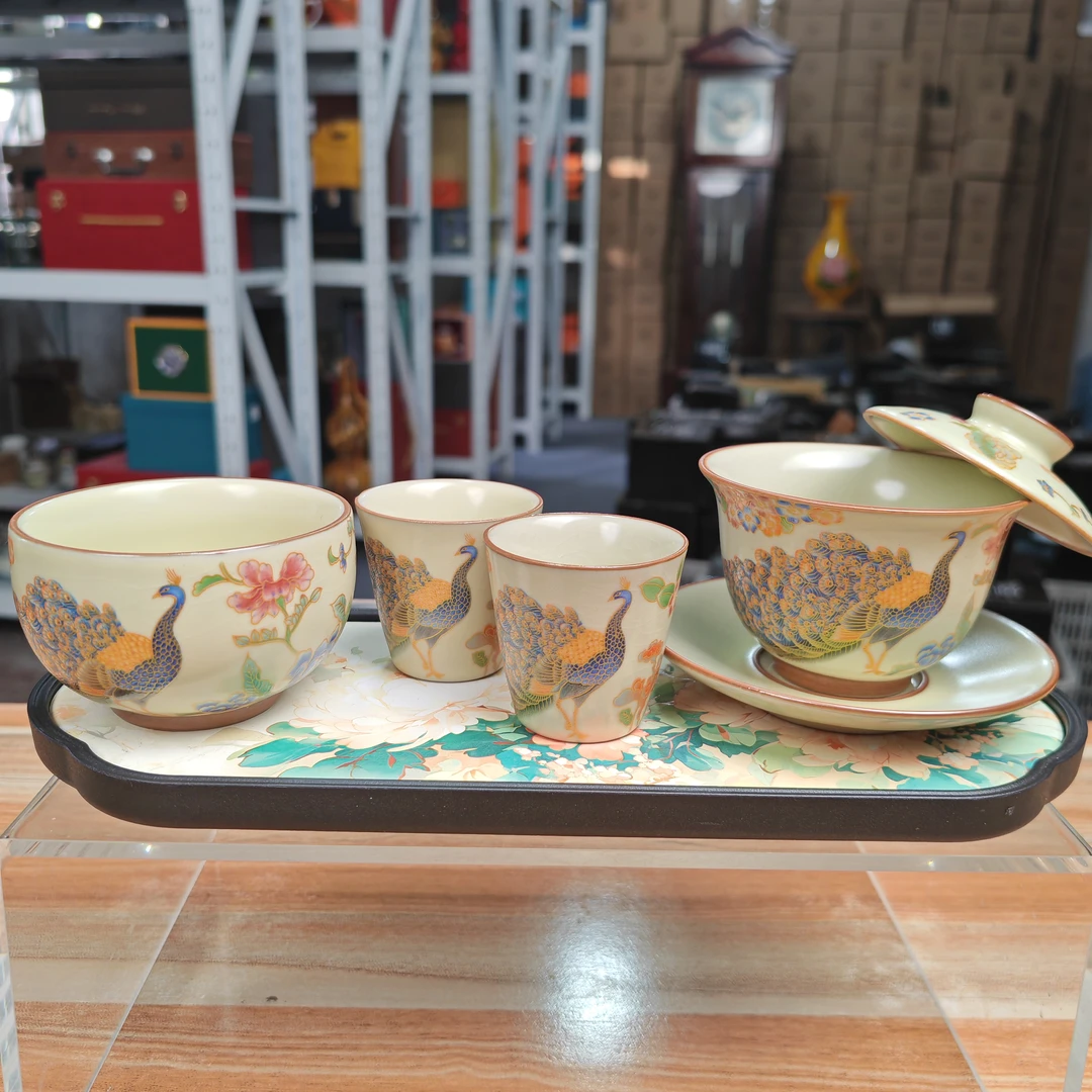 【闪购商品】孔雀三才盖碗+2个杯+盖碗+禅定杯@@ZH2169