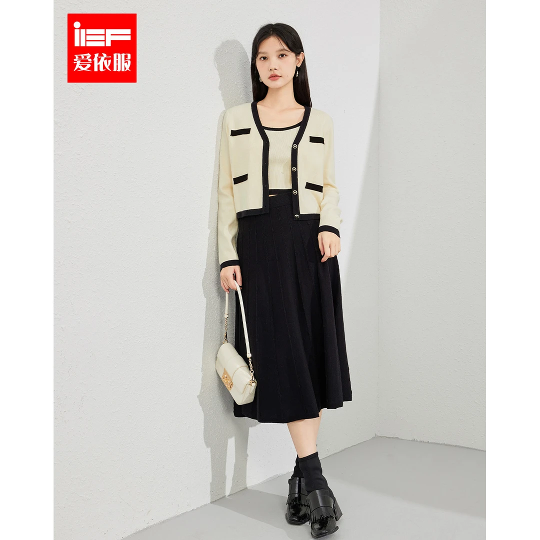 IEF/爱依服2023新款秋季时尚三件套裙针织开衫小吊带半身裙套装女