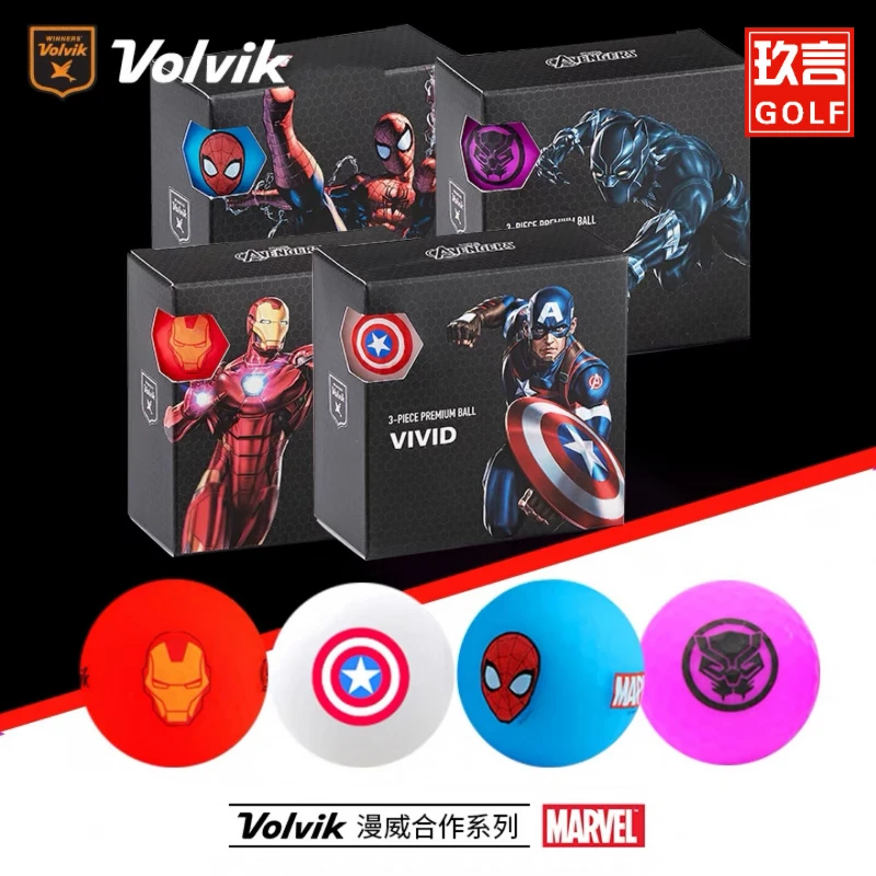 Volvik高尔夫彩球VIVID哑光4粒三层漫威合作款联名golf礼盒