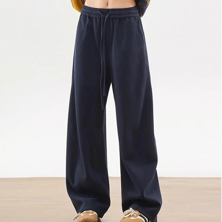 藏青色美式卫裤男款男生秋冬加绒运动裤子慵懒松弛感阔腿休闲长裤