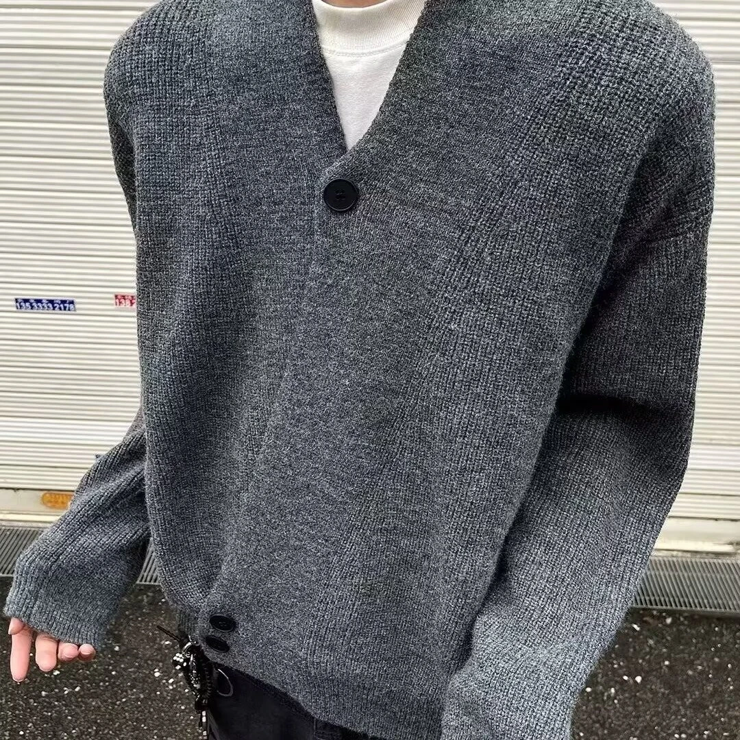 老钱风软糯松弛感V领开衫道袍毛衣男慵懒风宽松秋季外套针织衫潮