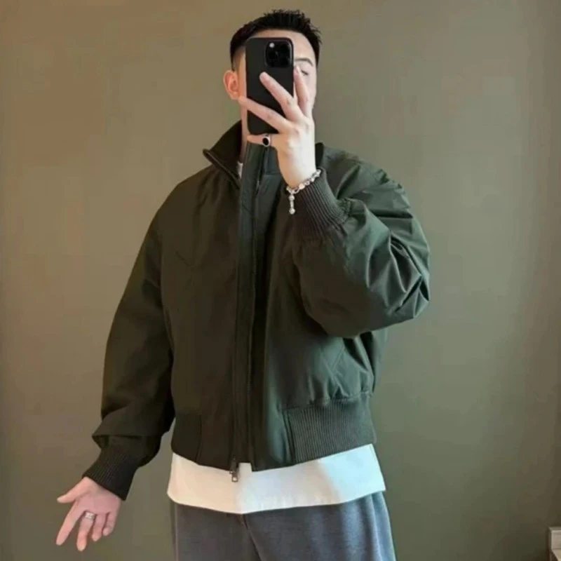 美式cleanfit外套男冬季廓形飞行夹克棉服高级感痞帅短款立领棉衣