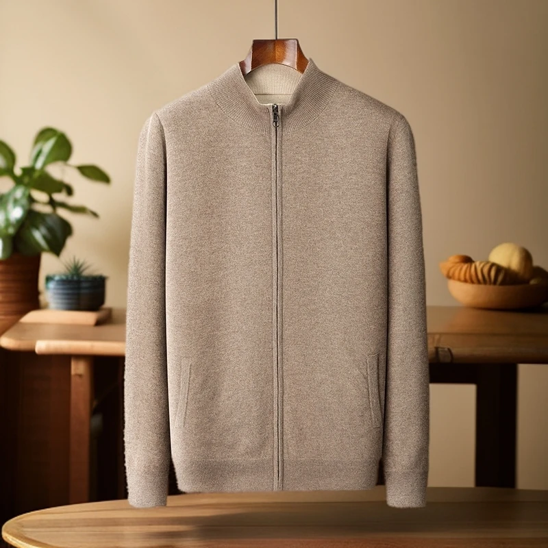 高奢男士山羊绒衫两面穿特厚带兜新年节庆红山羊绒外套秋冬约680g