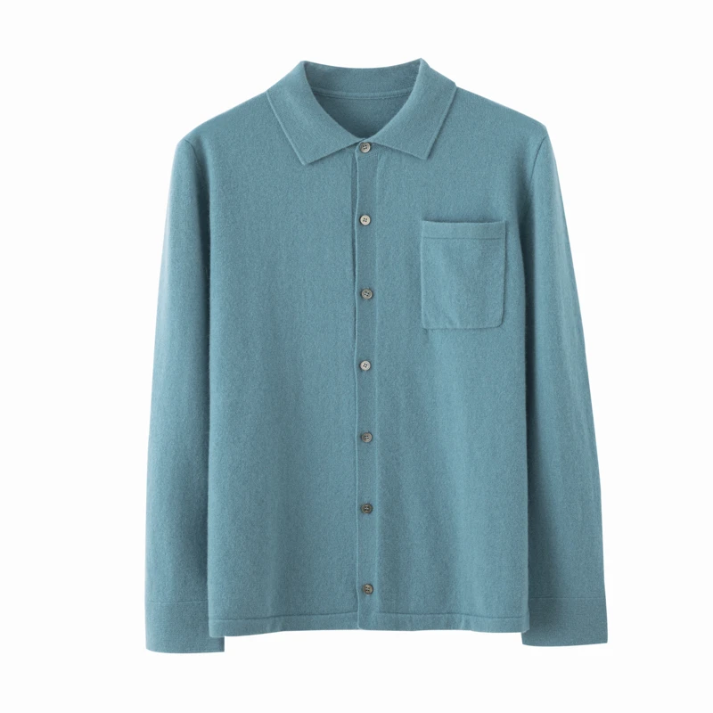 男士polo领单兜山羊绒行政款针织衬衫秋冬软糯亲肤商务宽松衬衣