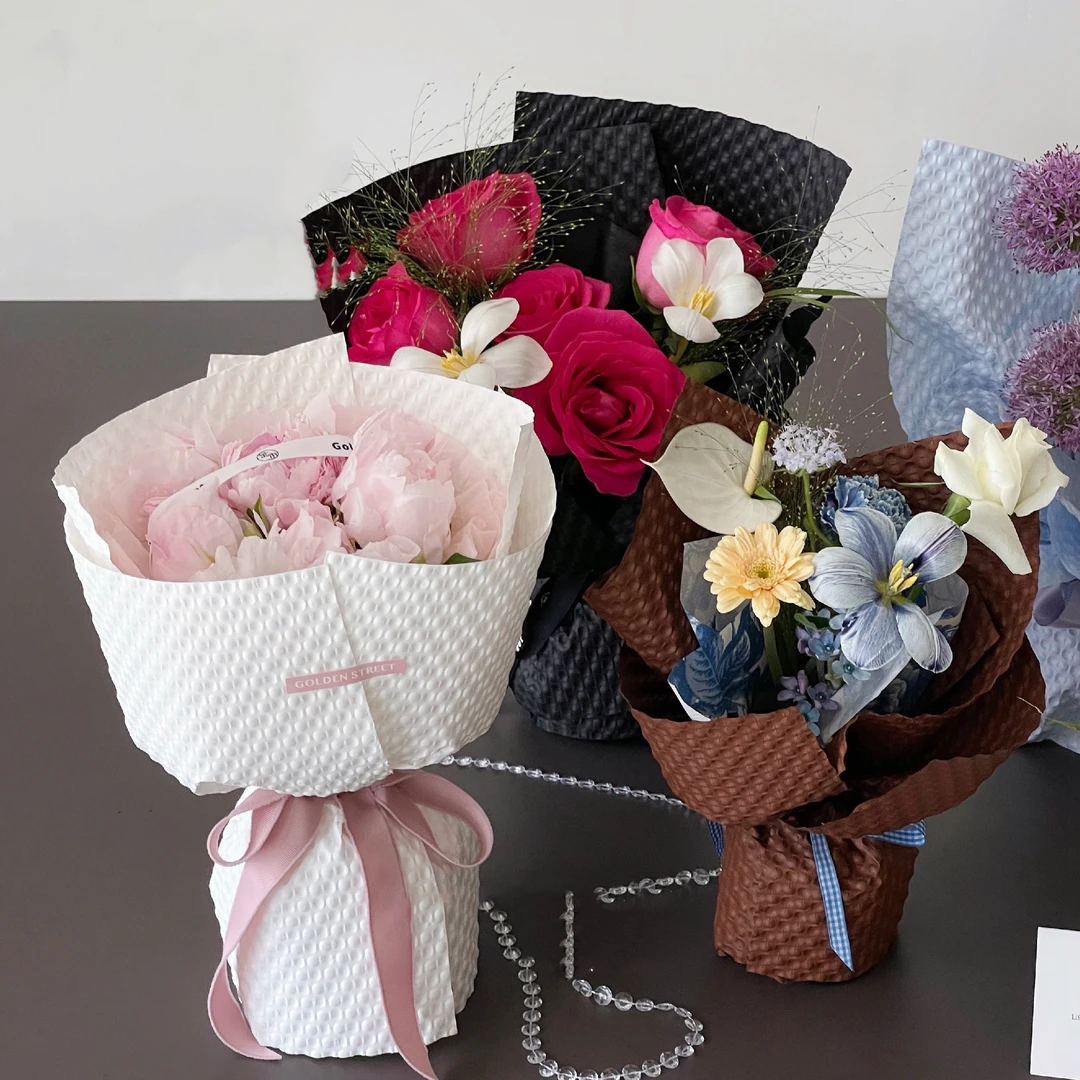 泡芙立体纸 防水圆点压纹纸 玫瑰荧光花店包花纸鲜花包装材料