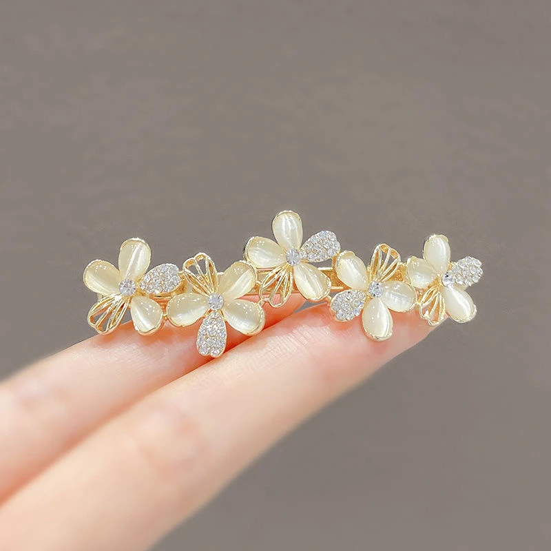 发夹精致猫眼石水钻花朵弹簧夹后脑勺半扎发韩版甜美优雅钻发夹