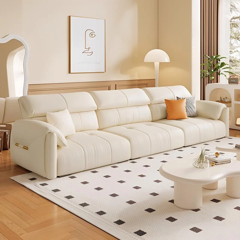 云朵皮沙发奶油风小户型客厅轻奢简约牛皮真皮客厅沙发意式皮沙发
