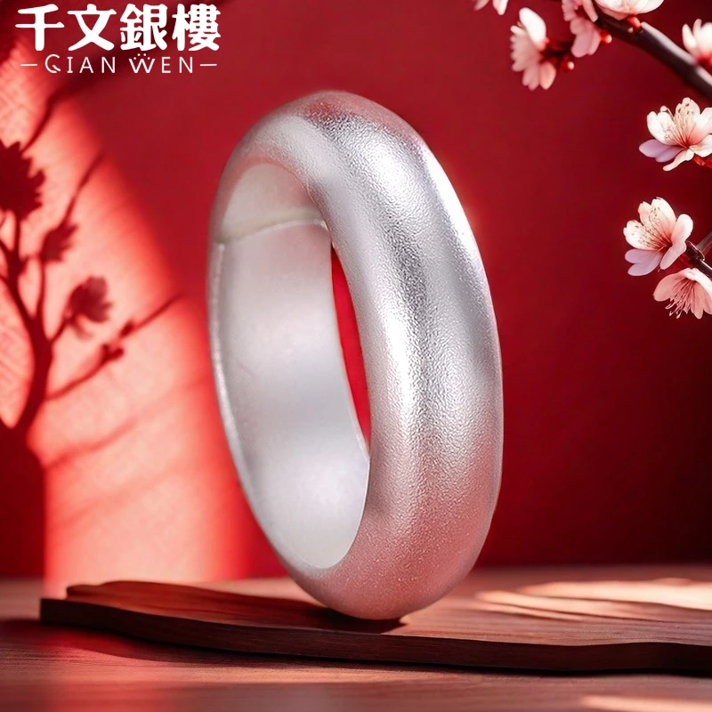 足银戒指 纯手工古法磨砂素圈哑光开口可调节戒指足银饰品