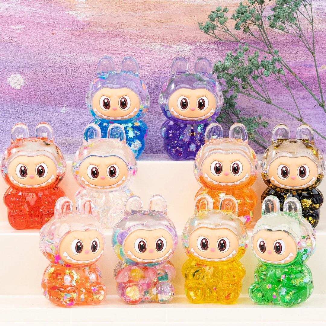 【直播拆】大号拉布布爆闪流沙瓶DIY直播间拆摆件DIY饰品8cm