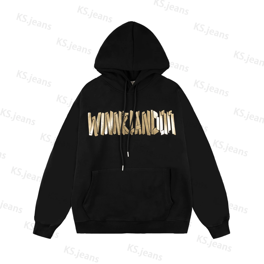 秋冬重磅连帽卫衣男女同款金色字母印花美式外套轻奢潮牌拼接帽衫