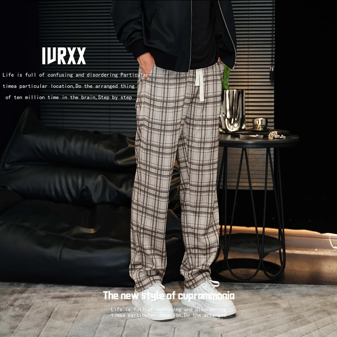 IVRXX 两色格纹 福利 宽松垂感直筒裤 28303
