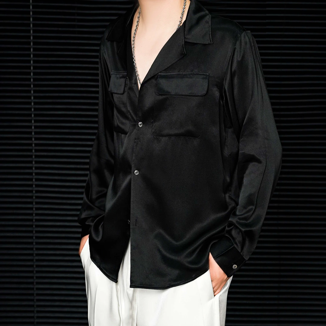 IVRXX 高定桑蚕丝 古巴领设计休闲时尚轻薄透气纯色衬衫 832