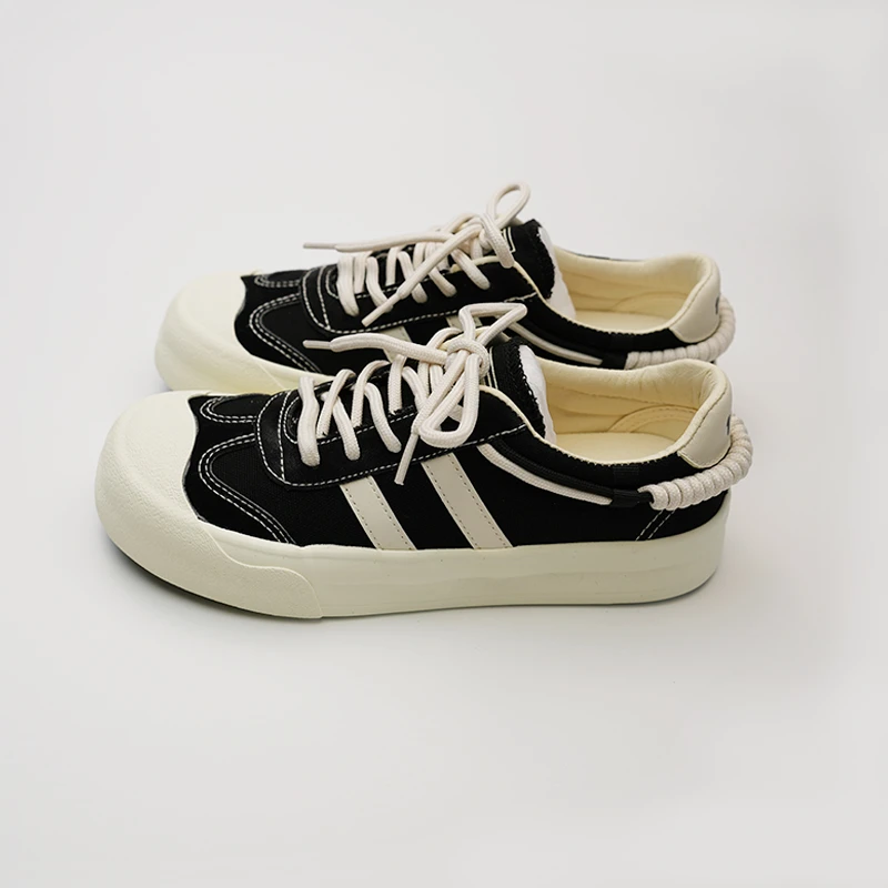 芒果头饼干帆布鞋女鞋2025新款夏季宽头方头板鞋小香风板鞋绳