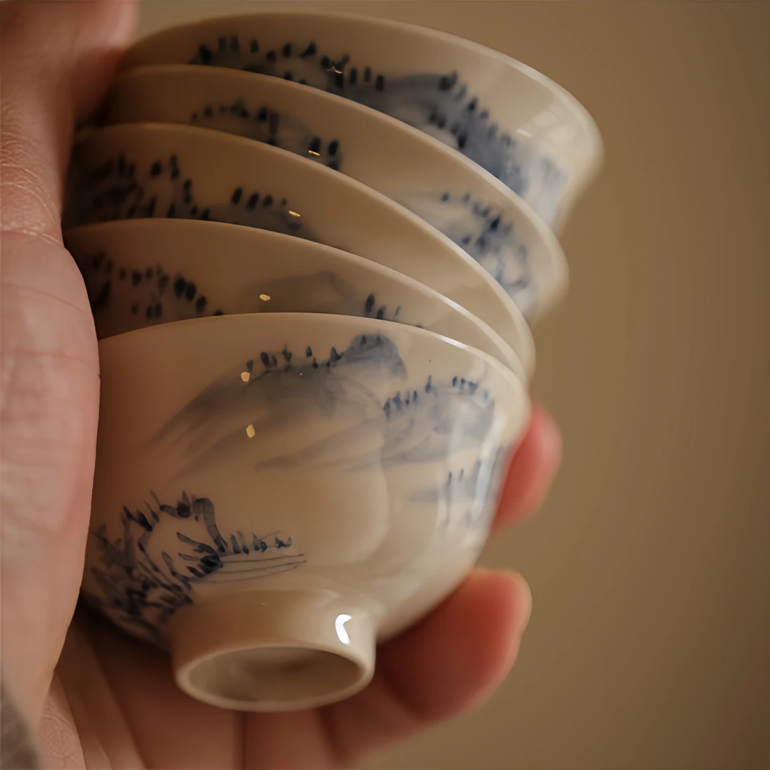 【溪元茶事】山隐青花五客杯手绘山水功夫茶釉下彩-官方直发