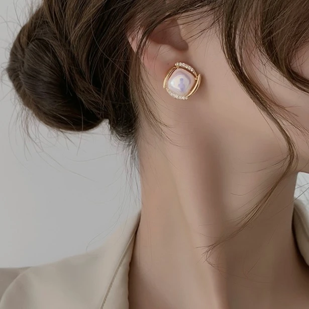 W57『方形人鱼姬』气质小众精致设计耳环耳钉饰品