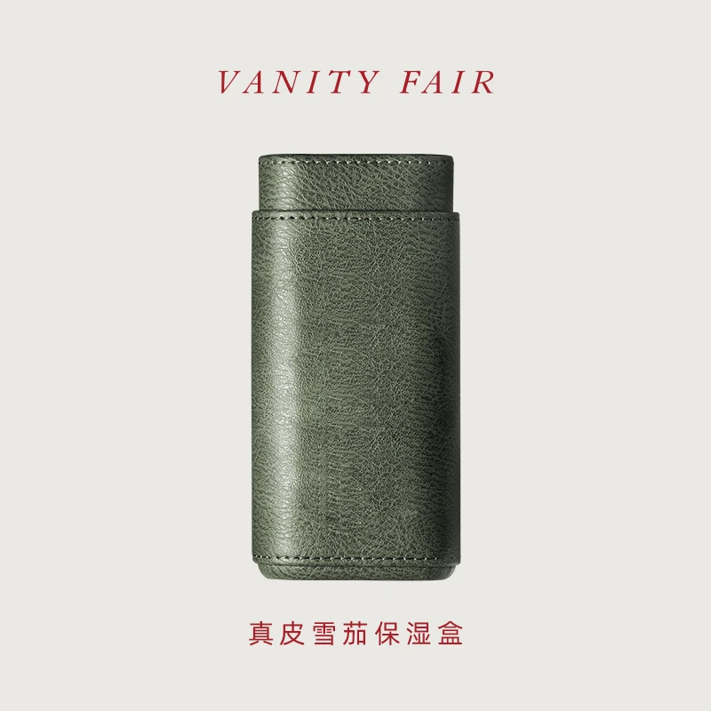 VANITYFAIR雪茄盒 便携式随身三支装超纤皮雪松木保湿盒带雪茄剪