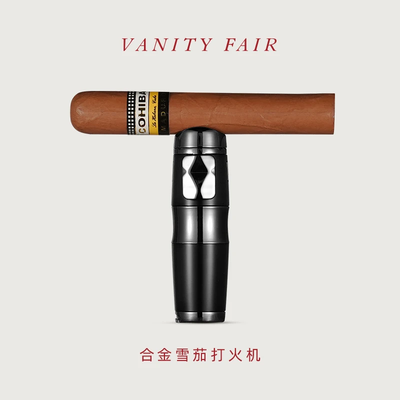 VANITYFAIR复古镜面合金三直冲蓝焰雪茄防风打火机烟托钻刀