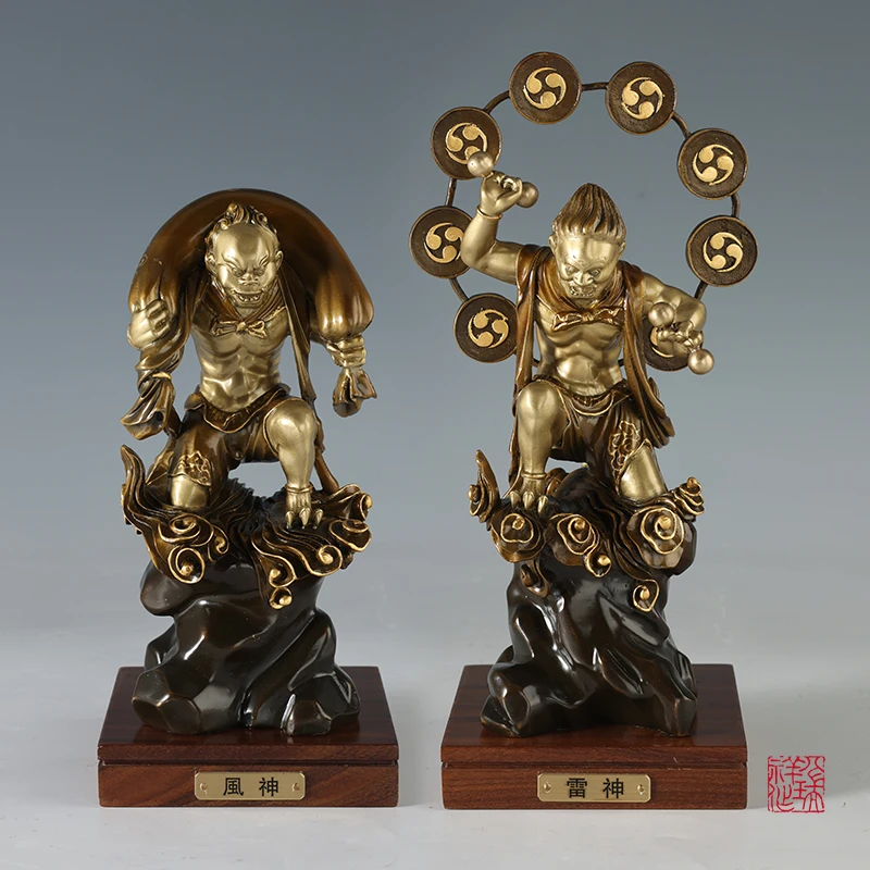 八瑞祥黄铜风神雷神铜像摆件一对家用客厅玄关装饰品高档艺术品