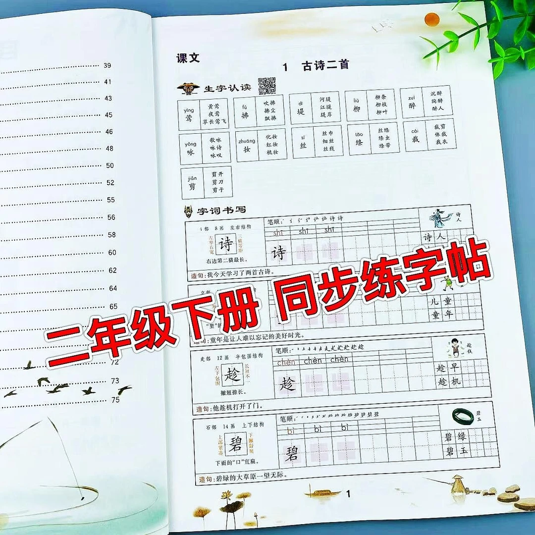 二年级下册语文同步练字帖每日一练人教版写字课课练生字笔顺笔画