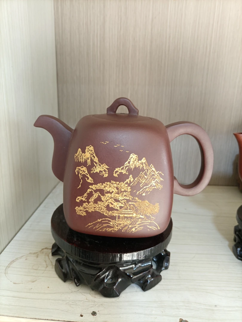 宜兴原矿青段泥紫砂壶容量580国家级工艺美术师作品刻绘纯手工