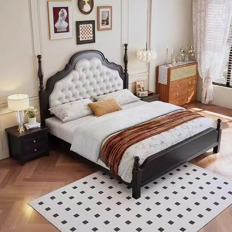 【千玺】美式实木复古床中古风轻奢法式简约主卧双人床1.8米实木床