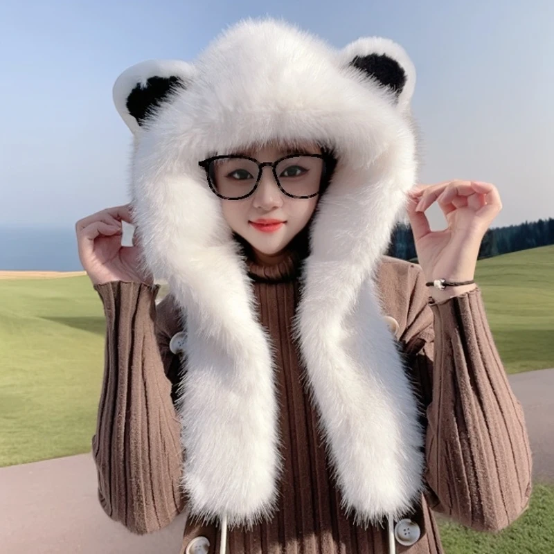 （妲己帽秋冬）冬季时尚洋气保暖网红抗风百搭帽子围脖一体加厚帽子