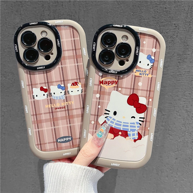 格子猫咪适用苹果15手机壳华为mate60荣耀oppovivo小米红米女软壳