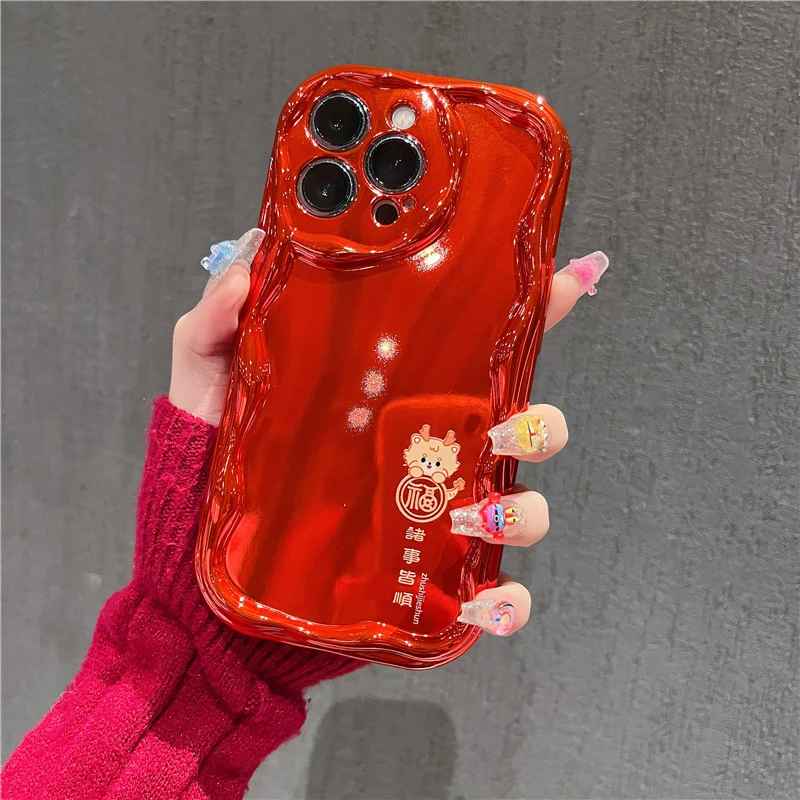 适用苹果15手机壳红色电镀华为荣耀oppovivo小米iphone14/13女