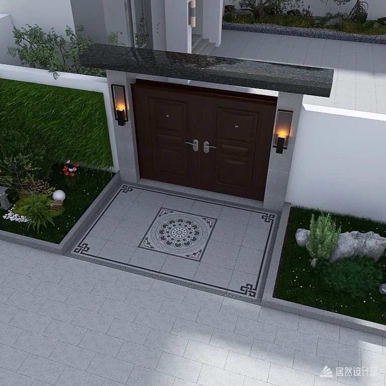 新中式别墅庭院地砖入户门无限拼花瓷砖2.4*3.6米院子露台地铺石