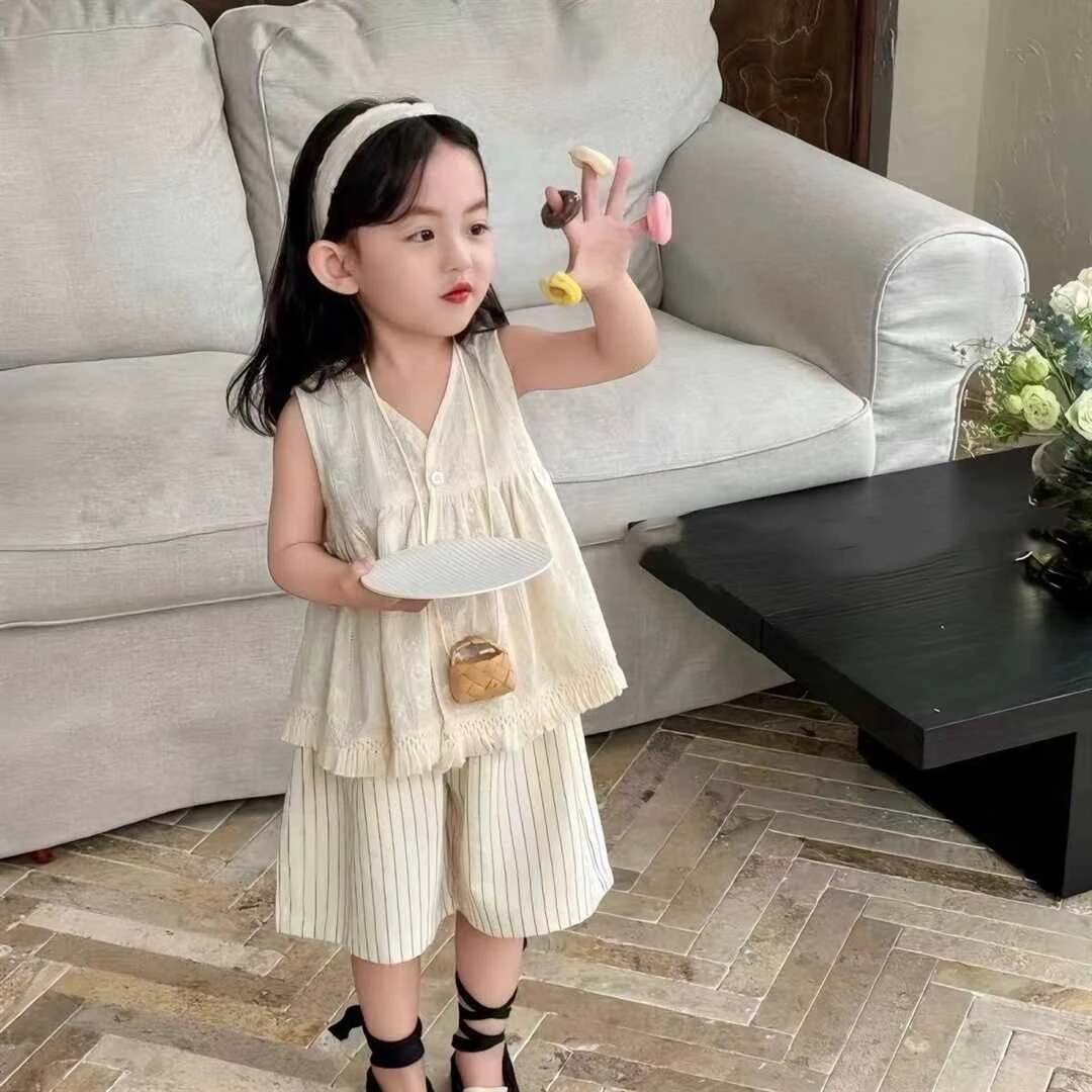 【夏季清仓】女童夏季背心五分裤套装女宝宝马甲休闲裤两件套无袖