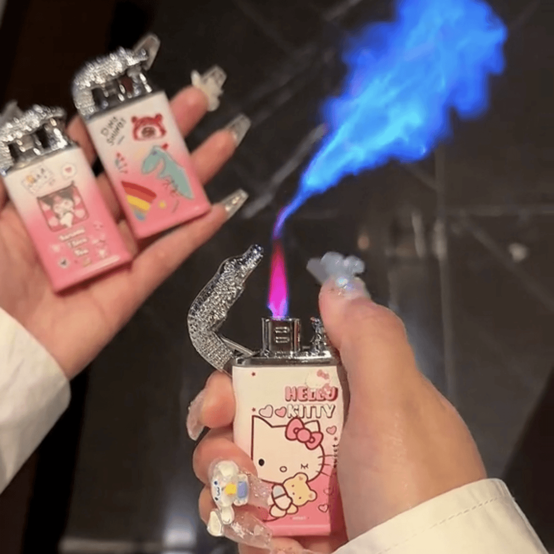 新款潮牌创意时尚魔术双火切换粉焰防风打火机金属电镀机身送男友