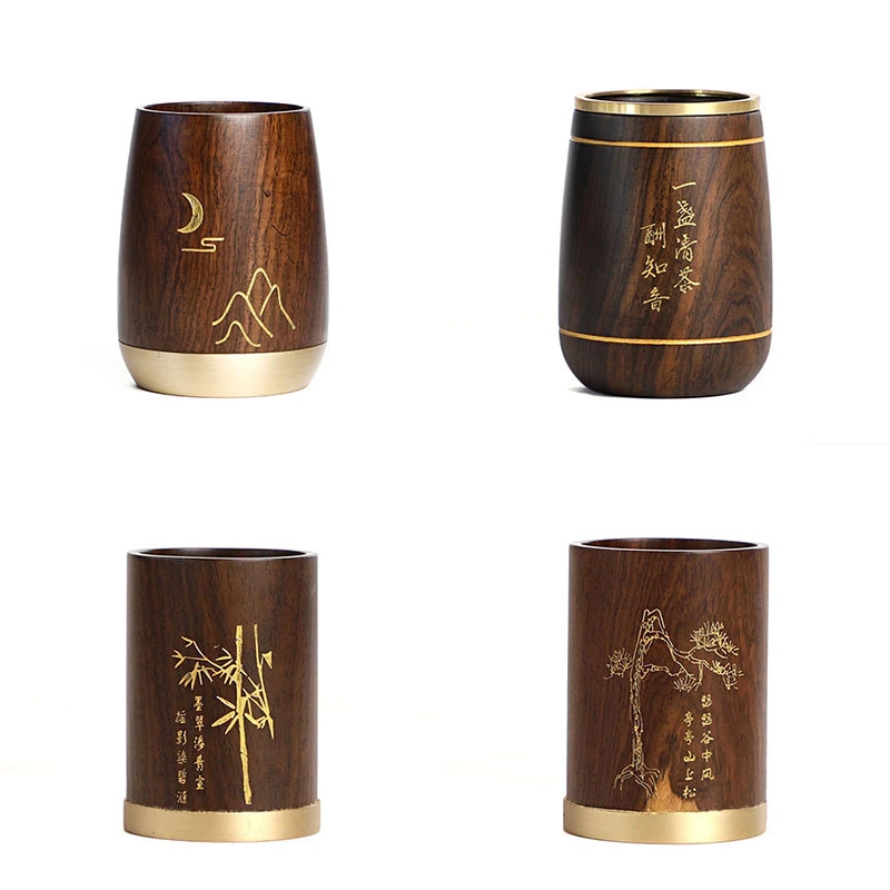 黑檀实木茶道六君子套装单筒笔插桶茶具零配件收纳罐创意茶夹子筒